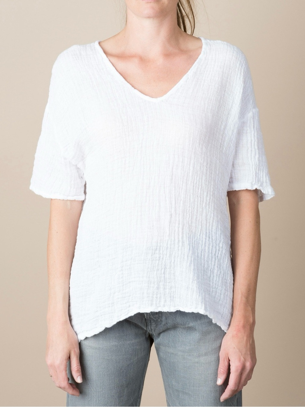 LACAUSA short sleeve linen tunic tops